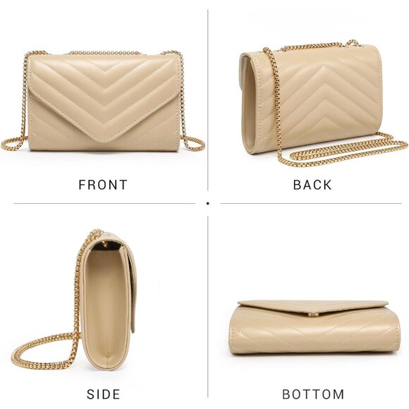 ⚡ Women's Tan Stylish Evening Clutch Chain Shoulder Strap Crossbody Bag - Picture 2 of 5